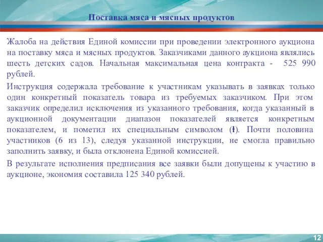 Поставка мяса и мясных продуктов Жалоба на действия Единой комиссии при проведении