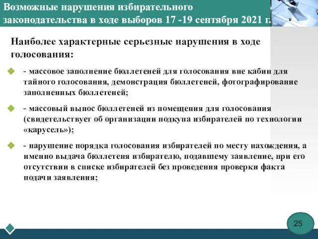 Возможные нарушения избирательного законодательства в ходе выборов 17 -19 сентября 2021 г.