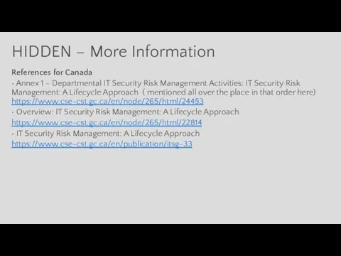 References for Canada • Annex 1 - Departmental IT Security Risk Management