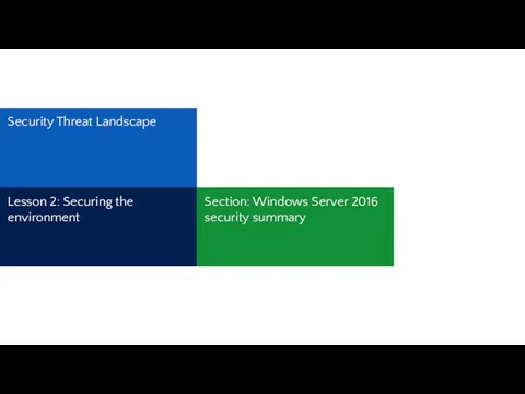 Security Threat Landscape Lesson 2: Securing the environment Section: Windows Server 2016 security summary