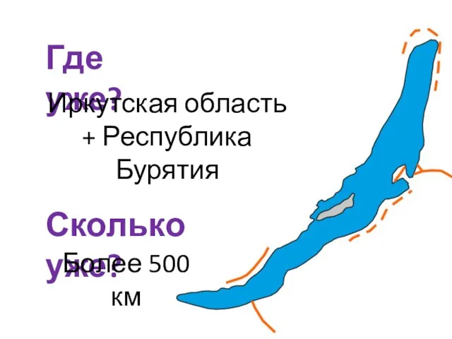 Где уже? Сколько уже? Иркутская область + Республика Бурятия Более 500 км