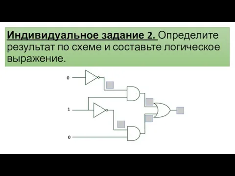 0 1 0 Индивидуальное задание 2. Определите результат по схеме и составьте логическое выражение.