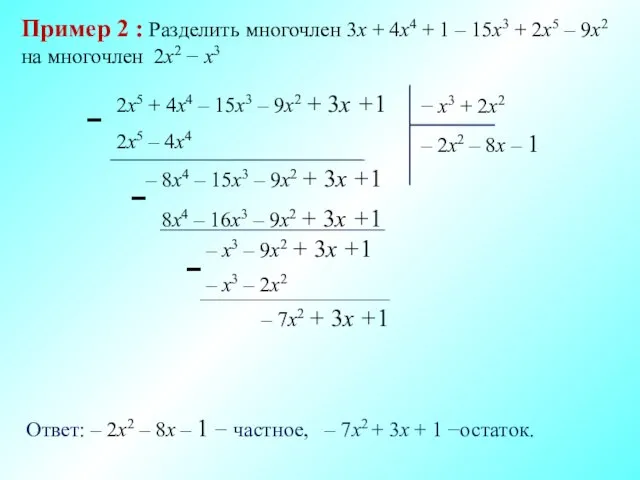 Пример 2 : Разделить многочлен 3х + 4x4 + 1 – 15х3