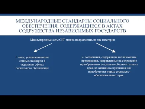 МЕЖДУНАРОДНЫЕ СТАНДАРТЫ СОЦИАЛЬНОГО ОБЕСПЕЧЕНИЯ, СОДЕРЖАЩИЕСЯ В АКТАХ СОДРУЖЕСТВА НЕЗАВИСИМЫХ ГОСУДАРСТВ Международные акты