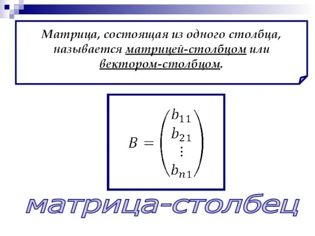 Матрица, состоящая из одного столбца, называется матрицей-столбцом или вектором-столбцом. матрица-столбец