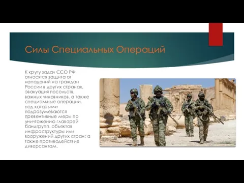 Силы Специальных Операций К кругу задач ССО РФ относятся защита от нападений