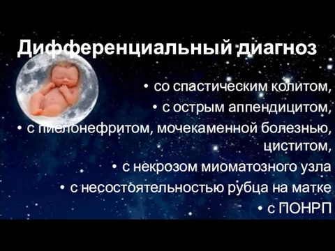 Дифференциальный диагноз со спастическим колитом, с острым аппендицитом, с пиелонефритом, мочекаменной болезнью,