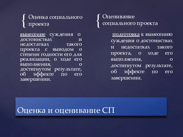 Оценка социального проекта вынесение суждения о достоинствах и недостатках такого проекта с