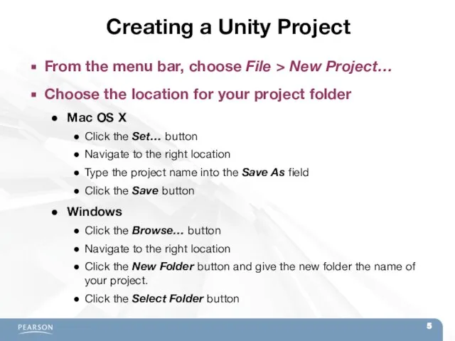 Creating a Unity Project From the menu bar, choose File > New
