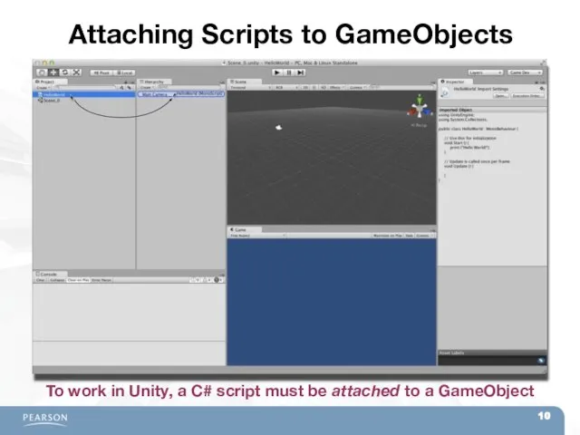 Attaching Scripts to GameObjects To work in Unity, a C# script must