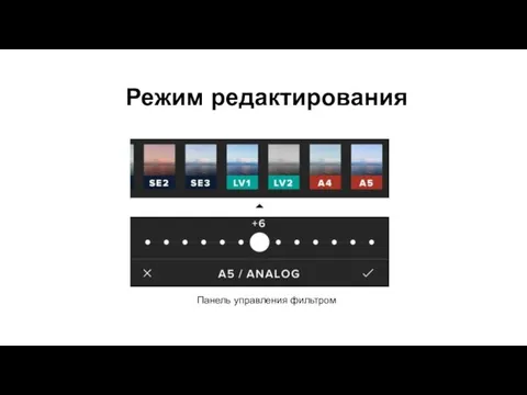 Режим редактирования Панель управления фильтром