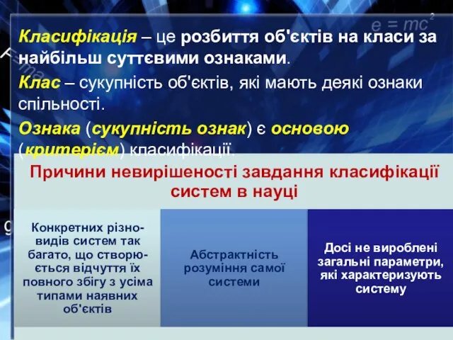 Класифікація – це розбиття об'єктів на класи за найбільш суттєвими ознаками. Клас