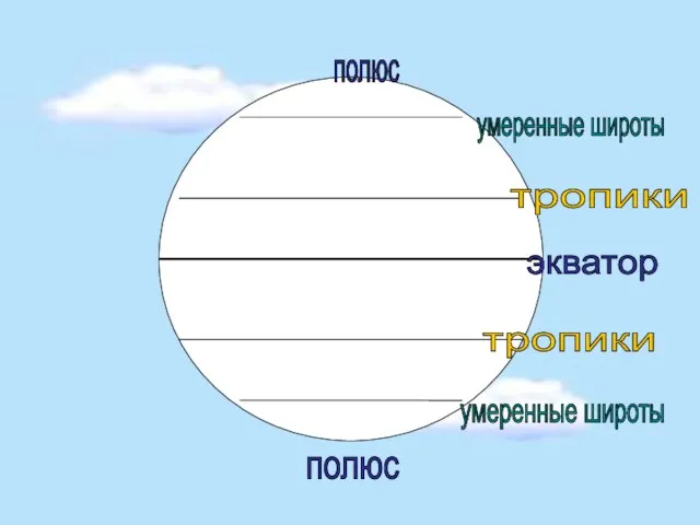 экватор тропики тропики умеренные широты умеренные широты полюс полюс