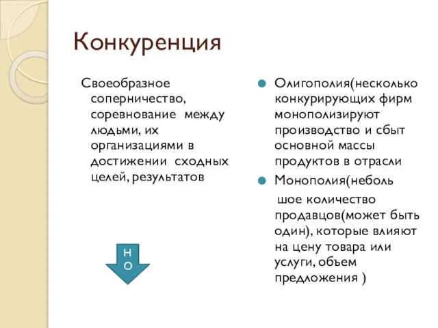 Конкуренция Своеобразное соперничество, соревнование между людьми, их организациями в достижении сходных целей,