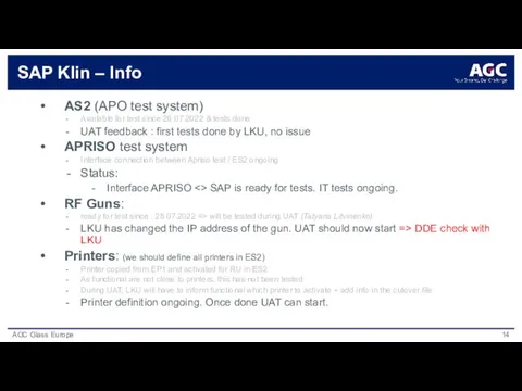 SAP Klin – Info AS2 (APO test system) Available for test since