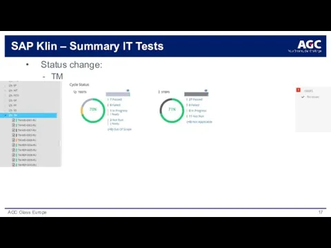 SAP Klin – Summary IT Tests Status change: TM