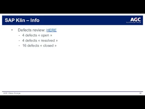 SAP Klin – Info Defects review: HERE 4 defects « open »