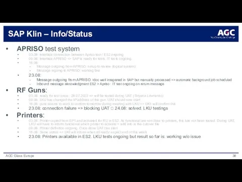 SAP Klin – Info/Status APRISO test system 03.08: Interface connection between Apriso