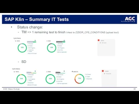 SAP Klin – Summary IT Tests Status change: TM => 1 remaining