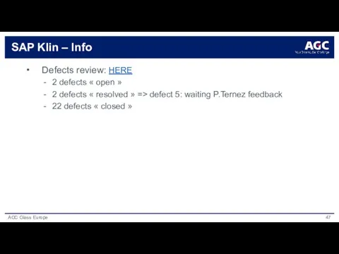 SAP Klin – Info Defects review: HERE 2 defects « open »