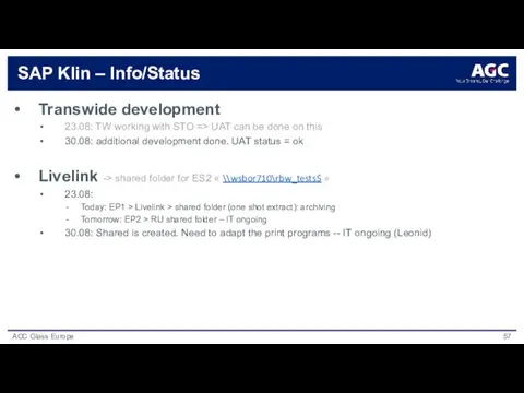 SAP Klin – Info/Status Transwide development 23.08: TW working with STO =>