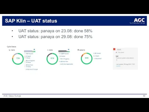SAP Klin – UAT status UAT status: panaya on 23.08: done 58%
