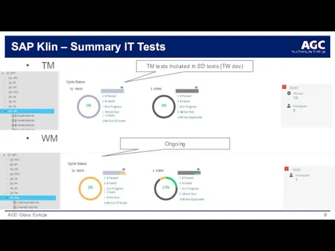 SAP Klin – Summary IT Tests TM WM TM tests included in