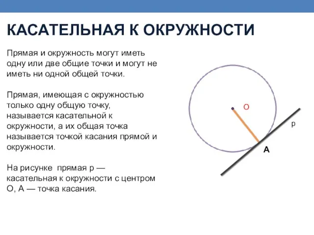 Прямая и окружность могут иметь одну или две общие точки и могут