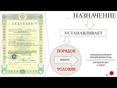 НАЗНАЧЕНИЕ ПОРЯДОК УСЛОВИЯ ВЫДАЧА ИНДИВИДУАЛЬНЫЙ ПРЕДПРИНИМАТЕЛЬ ЮРИДИЧЕСКОЕ ЛИЦО УСТАНАВЛИВАЕТ П.1.