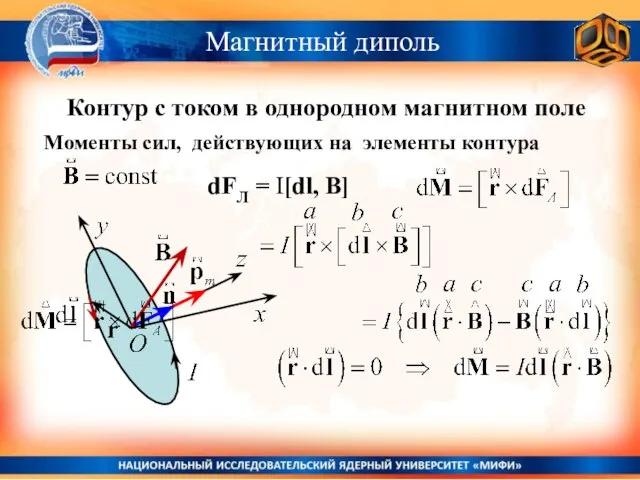 Контур с током в однородном магнитном поле Магнитный диполь Моменты сил, действующих