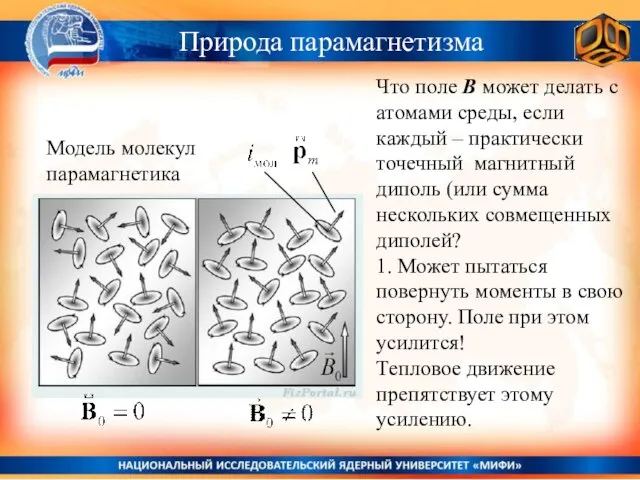 Природа парамагнетизма Что поле В может делать с атомами среды, если каждый