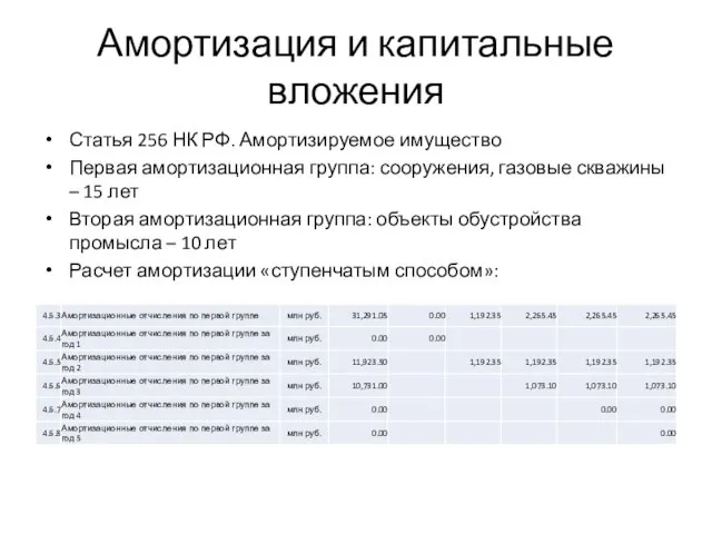 Амортизация и капитальные вложения Статья 256 НК РФ. Амортизируемое имущество Первая амортизационная