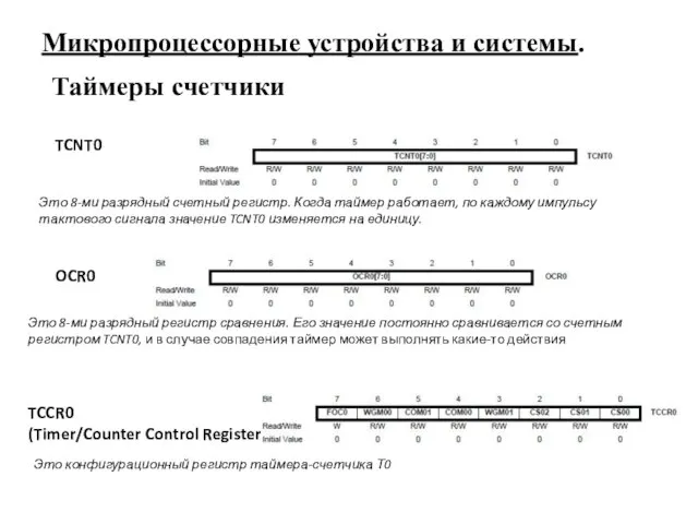 Микропроцессорные устройства и системы. Таймеры счетчики TCNT0 Это 8-ми разрядный счетный регистр.