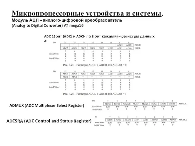 ADC 16бит (ADCL и ADCH по 8 бит каждый) – регистры данных