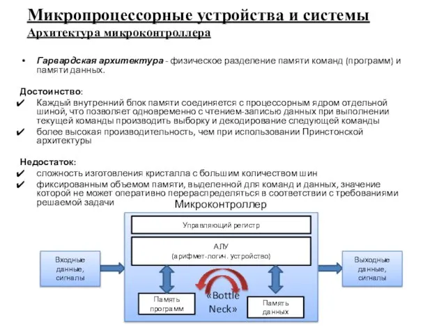 Гарвардская архитектура - физическое разделение памяти команд (программ) и памяти данных. Достоинство: