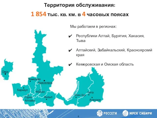 Территория обслуживания: 1 854 тыс. кв. км. в 4 часовых поясах Повышение