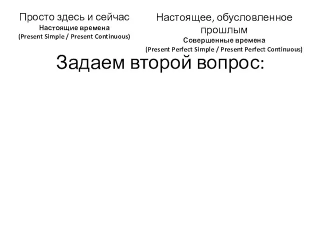 Задаем второй вопрос: Просто здесь и сейчас Настоящие времена (Present Simple /