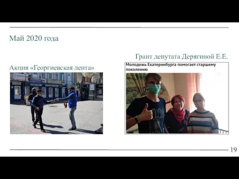 19 Май 2020 года Акция «Георгиевская лента» Грант депутата Дерягиной Е.Е.