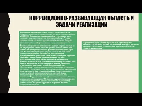 КОРРЕКЦИОННО-РАЗВИВАЮЩАЯ ОБЛАСТЬ И ЗАДАЧИ РЕАЛИЗАЦИИ