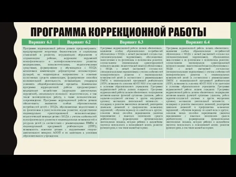 ПРОГРАММА КОРРЕКЦИОННОЙ РАБОТЫ