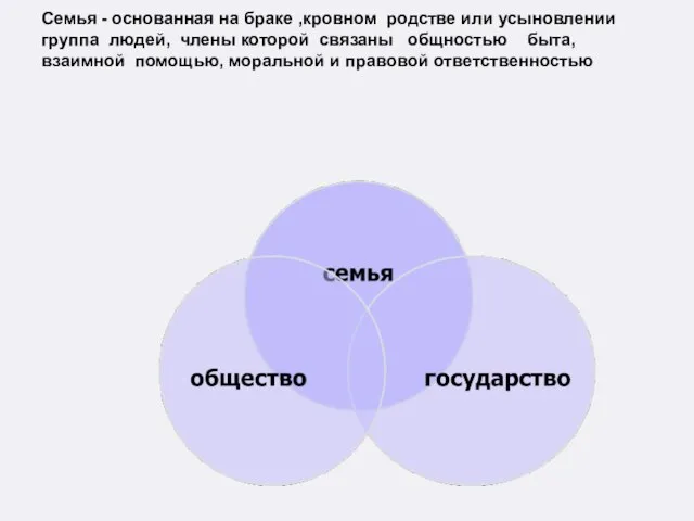 Семья - основанная на браке ,кровном родстве или усыновлении группа людей, члены