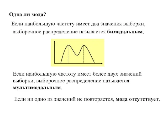 Одна ли мода? Если наибольшую частоту имеет два значения выборки, выборочное распределение