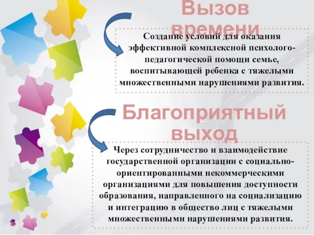 Вызов времени Создание условий для оказания эффективной комплексной психолого-педагогической помощи семье, воспитывающей