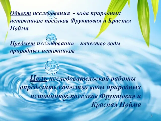 3 Объект исследования - вода природных источников посёлков Фруктовая и Красная Пойма