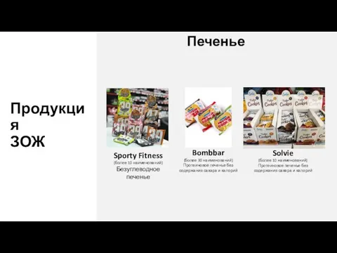 Продукция ЗОЖ Печенье Sporty Fitness (более 10 наименований) Безуглеводное печенье Bombbar (более