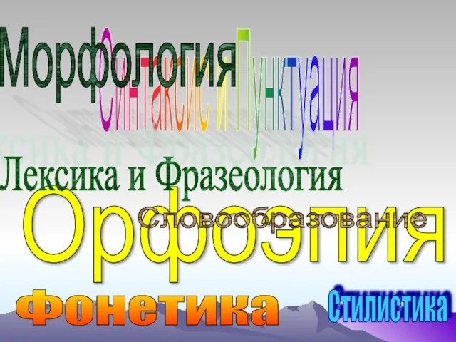 Фонетика Орфоэпия Стилистика Синтаксис и Пунктуация Словообразование Лексика и Фразеология Морфология