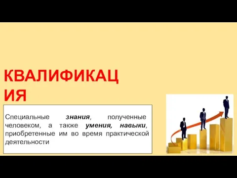 КВАЛИФИКАЦИЯ РАБОТНИКА Специальные знания, полученные человеком, а также умения, навыки, приобретенные им во время практической деятельности