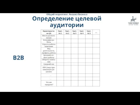 Общий маркетинг. Анализ бизнеса Определение целевой аудитории B2B