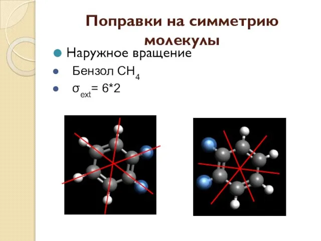 Поправки на симметрию молекулы Наружное вращение Бензол CH4 σext= 6*2