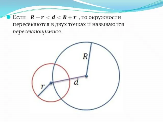 Если , то окружности пересекаются в двух точках и называются пересекающимися.